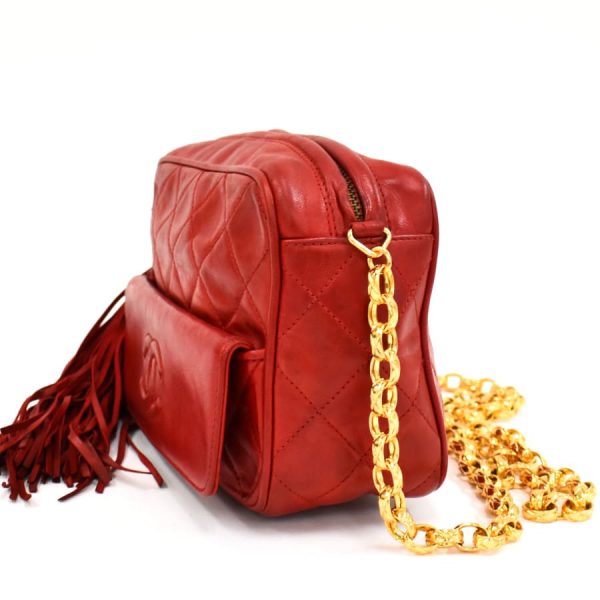 5000065884102529 2 CHANEL Chain Shoulder Bag Matelasse Tassel Leather Red