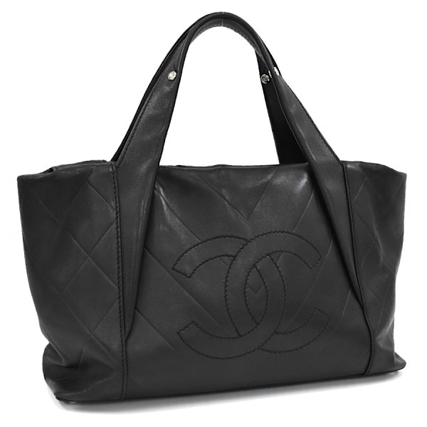 5000065884102542 1 CHANEL V Stitch Handbag Leather Black