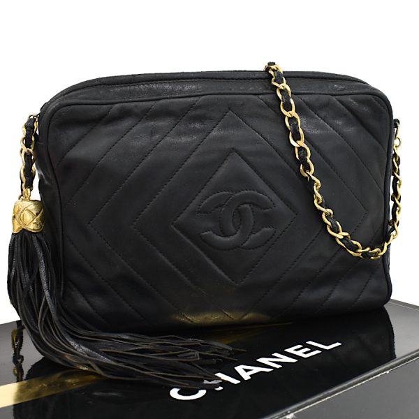 5000065884102571 1 CHANEL Chain Shoulder Bag Diamond Stitch Leather Black