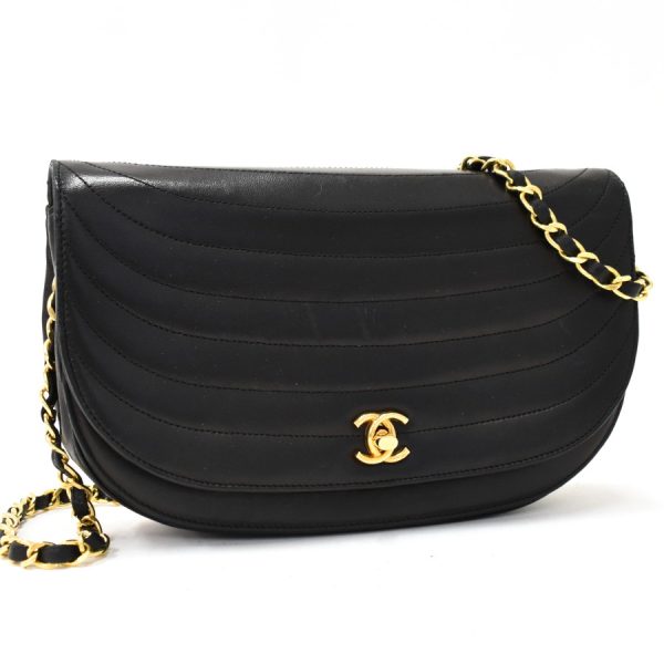 5000065884102692 1 CHANEL Chain Shoulder Bag Half Moon Coco Mark Turnlock Lambskin Black