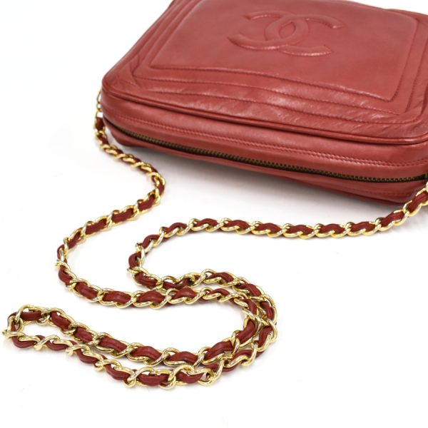 5000065884102698 7 CHANEL Chain Shoulder Bag Coco Mark Lambskin Leather Tassel Red