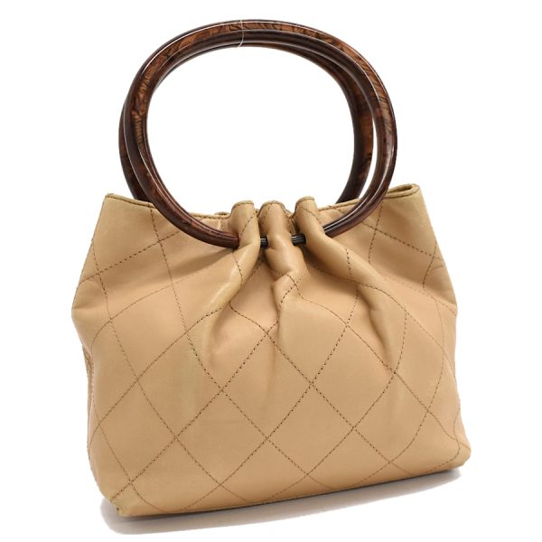 5000065884102722 1 CHANEL Handbag Wood Handle Matelasse Leather Beige