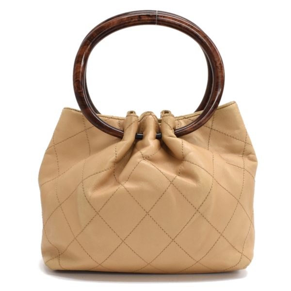 5000065884102722 3 CHANEL Handbag Wood Handle Matelasse Leather Beige