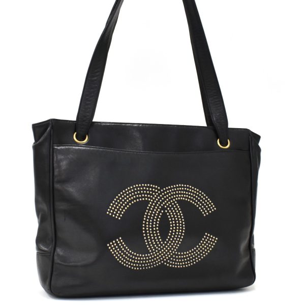 binary comment CHANEL Shoulder Tote Bag Shoulder Coco Mark Studs Leather Black