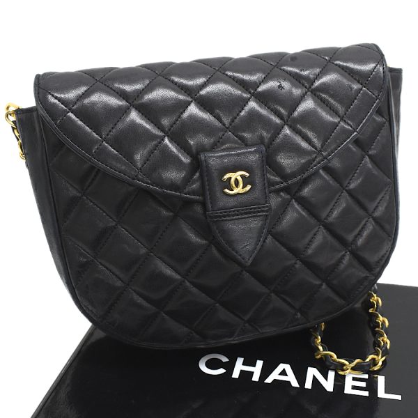 5000065884102780 1 CHANEL Half Moon Chain Bag CocoMark Matelasse Flap Lambskin Black