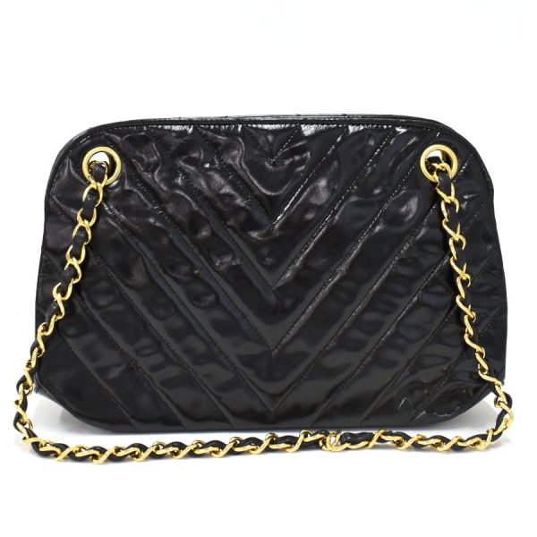 5000065884102799 3 CHANEL Chain Shoulder Bag V Stitch Chevron Leather Black