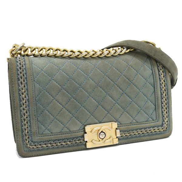 5000065884102826 1 Chanel Chain Shoulder Bag Boy Chanel Suede Leather Green