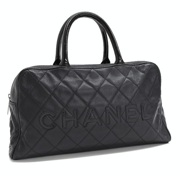 5000065884102983 1 CHANEL Bowling Bag Mini Boston Handbag Caviar Skin Leather Black