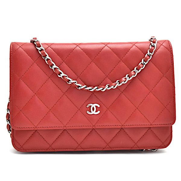 5000065889300452 1 Chanel Chain Wallet Matelasse Red