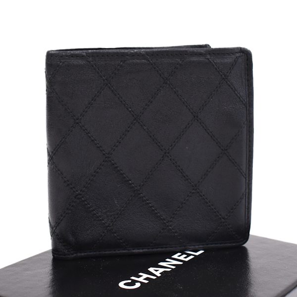 5000066884100384 1 CHANEL Bifold Wallet Small Wallet Double Stitch Leather Black