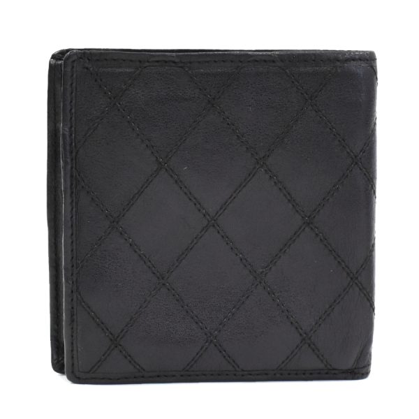 5000066884100384 2 CHANEL Bifold Wallet Small Wallet Double Stitch Leather Black