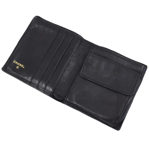 5000066884100384 7 CHANEL Bifold Wallet Small Wallet Double Stitch Leather Black