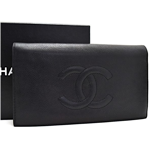 5000066884100387 1 CHANEL Long Wallet Here Mark Caviar Skin Leather Black