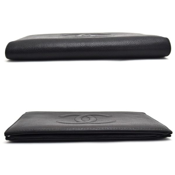 5000066884100387 4 CHANEL Long Wallet Here Mark Caviar Skin Leather Black