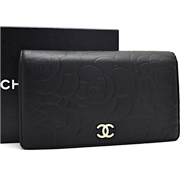 5000066884100388 1 Chanel Long Wallet Camellia Leather Black