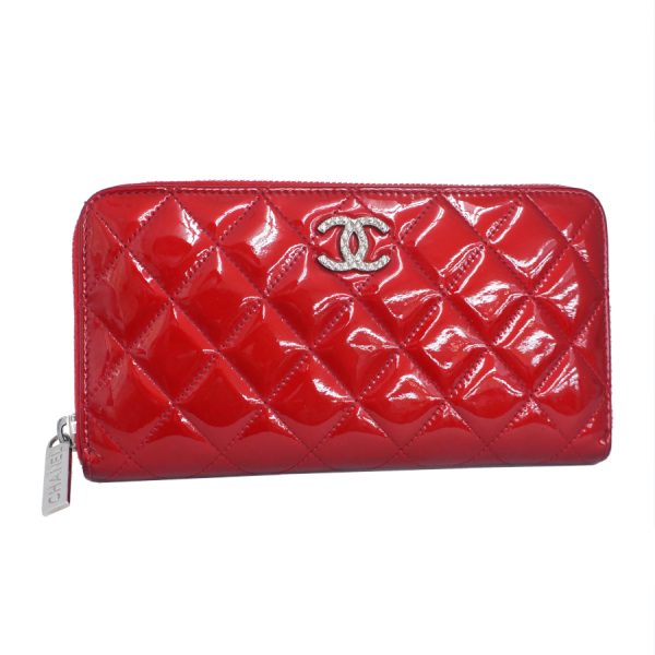 5000066884100392 1 CHANEL Round Zipper Long Wallet Patent Leather Red