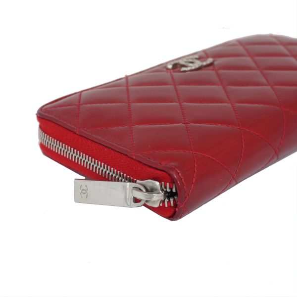 5000066884100392 5 CHANEL Round Zipper Long Wallet Patent Leather Red