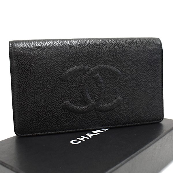 5000066884100397 1 Chanel bi fold long wallet Coco mark caviar skin leather