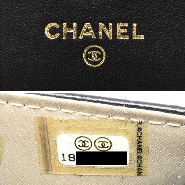 5000066884100398 9 CHANEL Camellia Chain Wallet Shoulder Bag Lambskin Leather Black