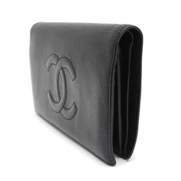 5000066884100400 2 CHANEL bi fold long wallet here mark caviar skin leather black