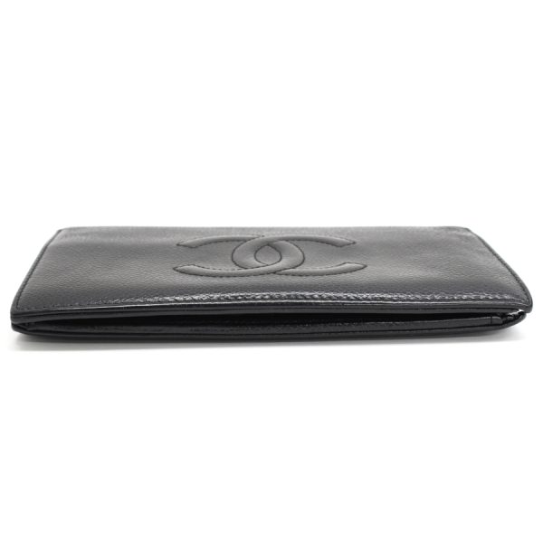 5000066884100400 4 CHANEL bi fold long wallet here mark caviar skin leather black