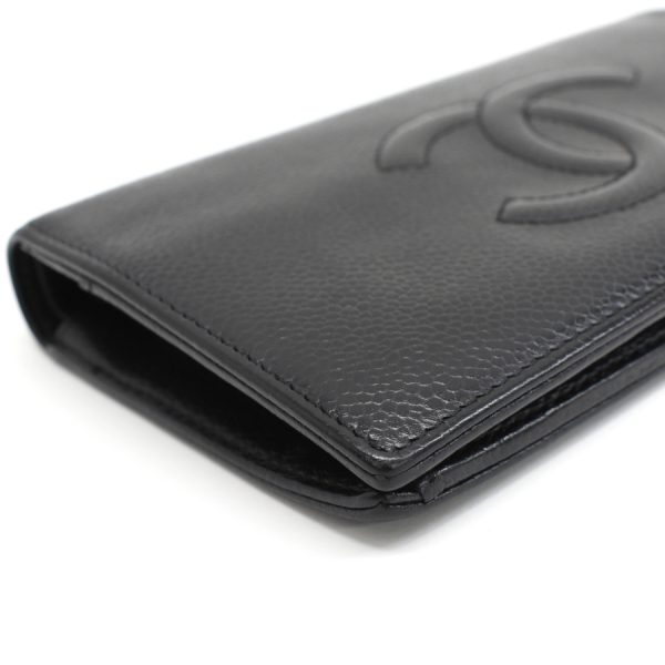 5000066884100400 5 CHANEL bi fold long wallet here mark caviar skin leather black