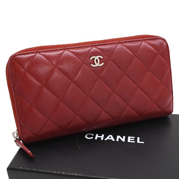 5000066884100408 1 CHANEL Round Zipper Long Wallet Matelasse Leather Red