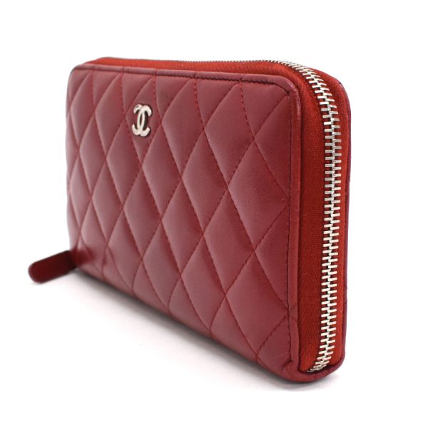 5000066884100408 2 CHANEL Round Zipper Long Wallet Matelasse Leather Red