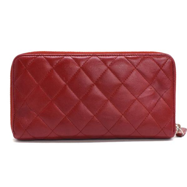 5000066884100408 3 CHANEL Round Zipper Long Wallet Matelasse Leather Red