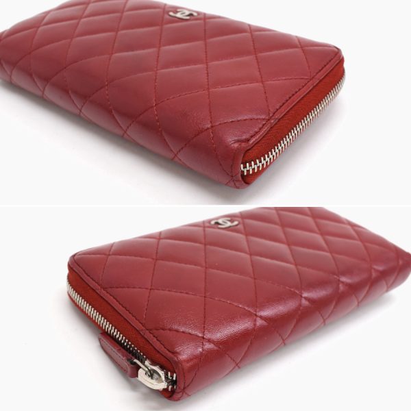 5000066884100408 5 CHANEL Round Zipper Long Wallet Matelasse Leather Red