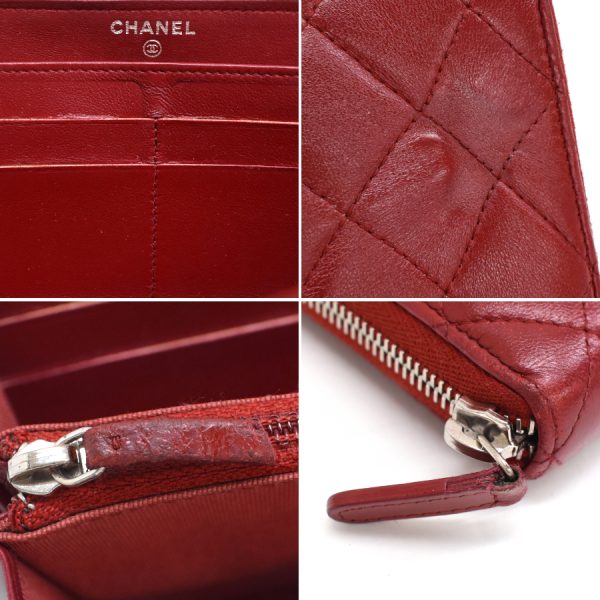 5000066884100408 9 CHANEL Round Zipper Long Wallet Matelasse Leather Red