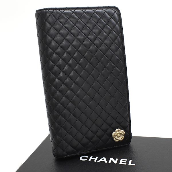 5000066884100409 1 CHANEL bi fold long wallet Micro Matelasse A47501 Camellia leather black