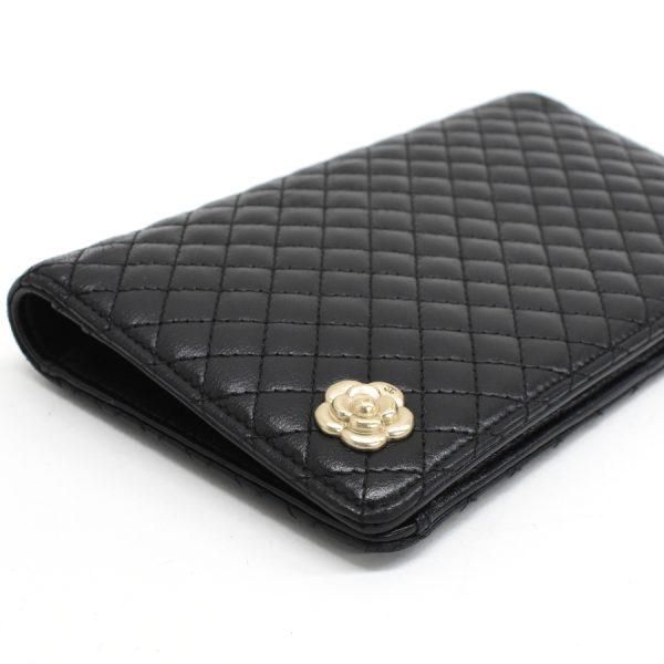 5000066884100409 5 CHANEL bi fold long wallet Micro Matelasse A47501 Camellia leather black