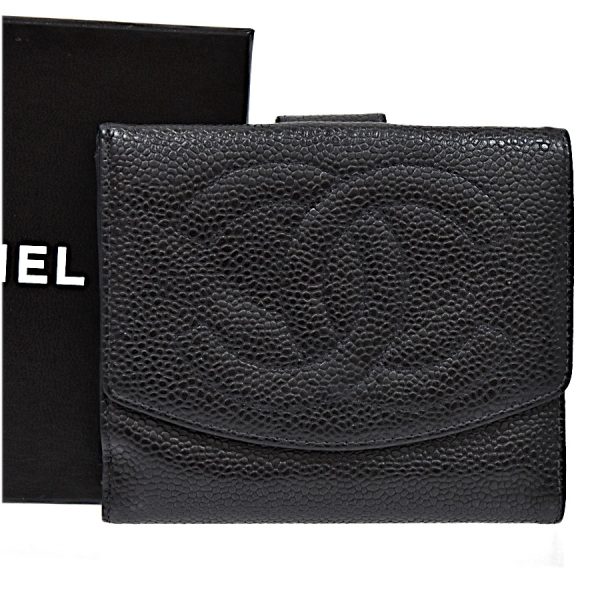 5000066884500141 1 CHANEL Bifold Wallet Caviar Skin Leather Black