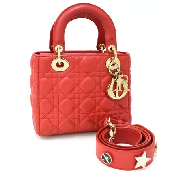 5000089884100267 1 Dior Lady Dior Handbag Cannage Leather Red