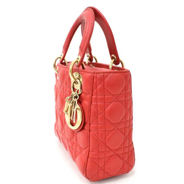 5000089884100267 2 Dior Lady Dior Handbag Cannage Leather Red