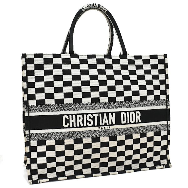 5000089884100468 1 Dior Book Tote Handbag Embroidered Plaid Black White