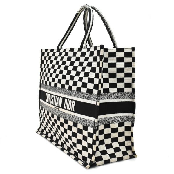 5000089884100468 2 Dior Book Tote Handbag Embroidered Plaid Black White