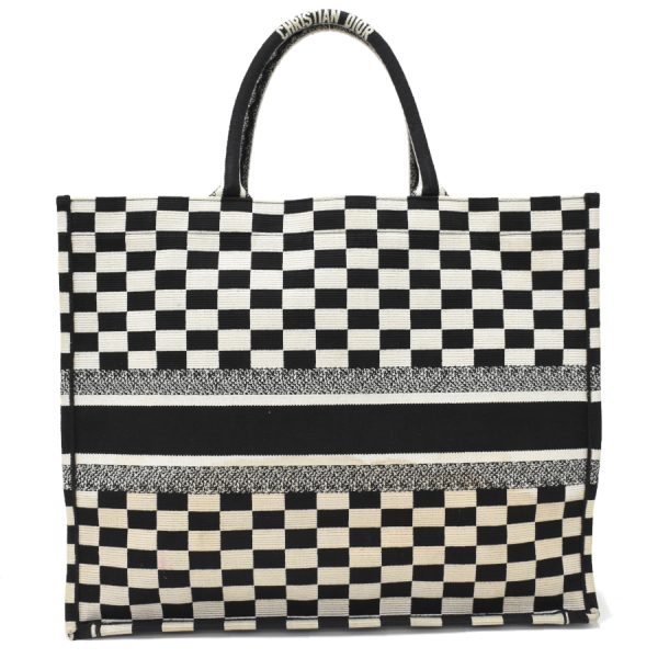 5000089884100468 3 Dior Book Tote Handbag Embroidered Plaid Black White