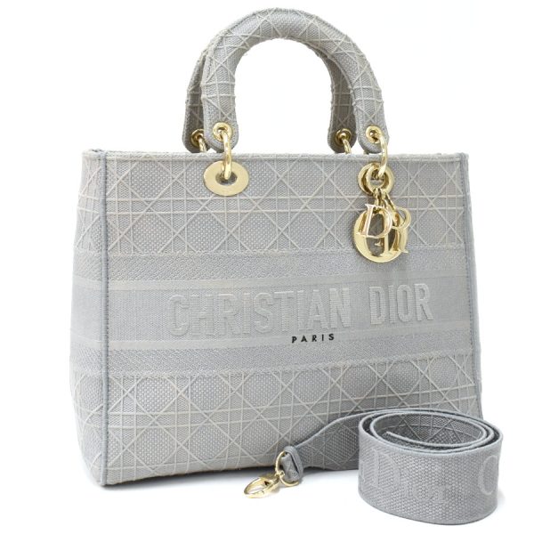 binary comment Dior Lady D Lite Handbag Embroidery Gray