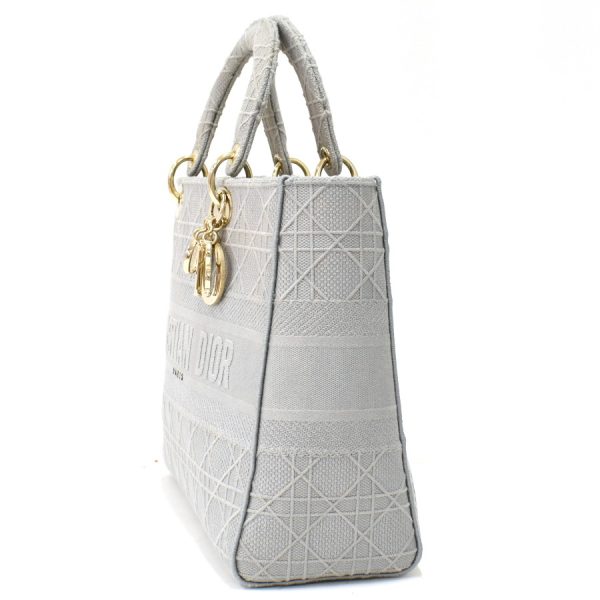 binary comment Dior Lady D Lite Handbag Embroidery Gray