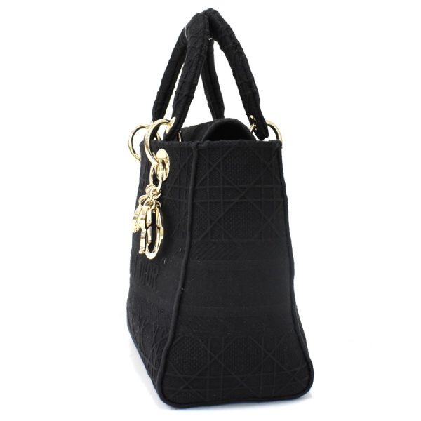 binary comment Dior Lady D Lite Handbag Embroidery Black