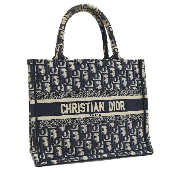 5000089884100591 1 Dior Book Tote Handbag Oblique Embroidery Beige Navy