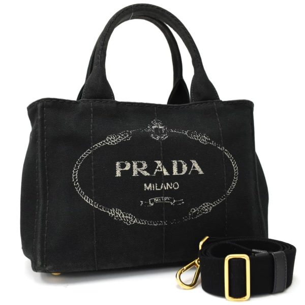 5000105884102014 1 Prada Canapa 2way Shoulder Triangle Plate Logo Canvas Black