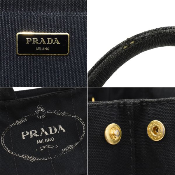 5000105884102014 9 Prada Canapa 2way Shoulder Triangle Plate Logo Canvas Black