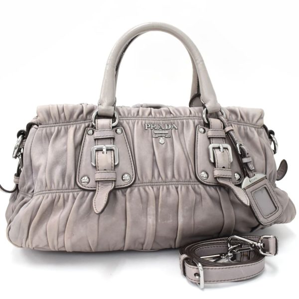 5000105884102706 1 Prada gathered leather lavender gray silver hardware metal logo