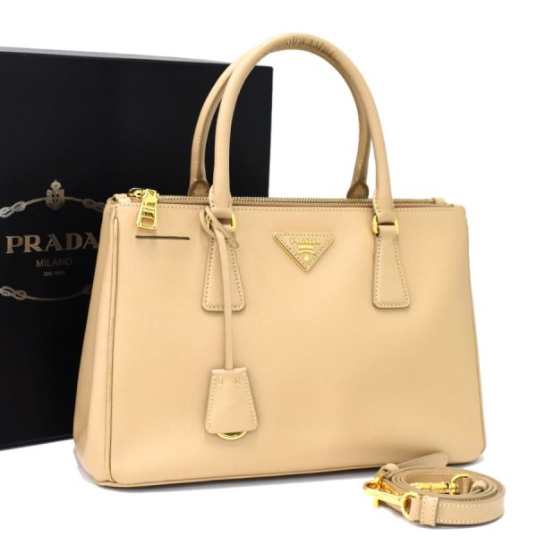 5000105884102724 1 Prada 2way handbag triangle logo saffiano leather beige