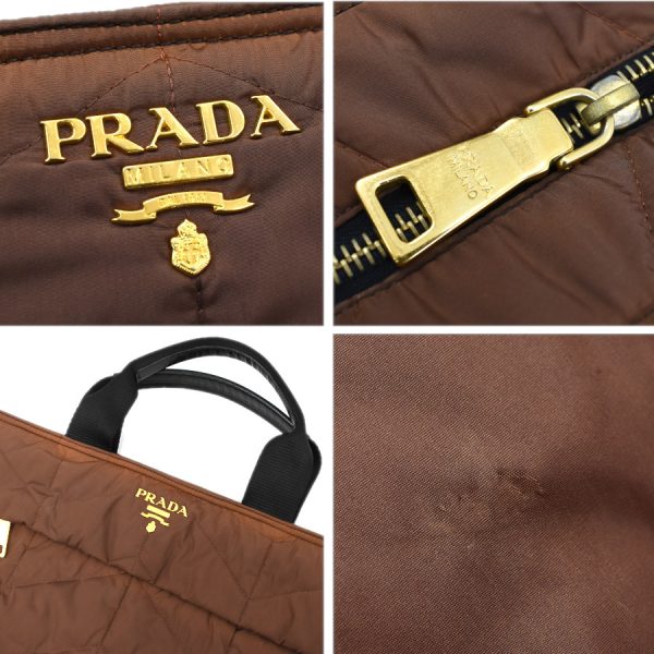 5000105884102813 9 Prada 2way tote handbag nylon brown metal logo