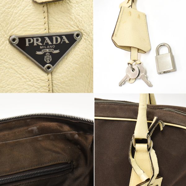 5000105884102820 9 Prada Handbag Mini Boston Triangle Plate Triangle Canvas Leather Brown