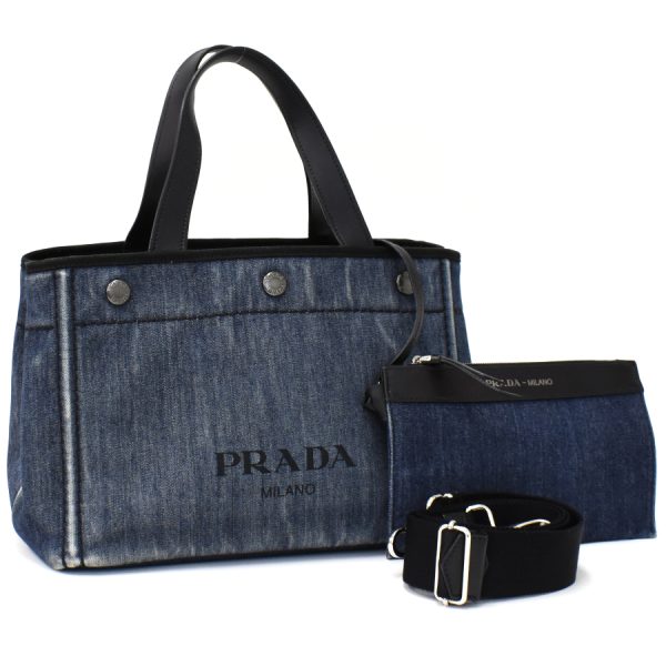 5000105884102850 1 Prada 2way Shoulder Bag Denim Leather Blue